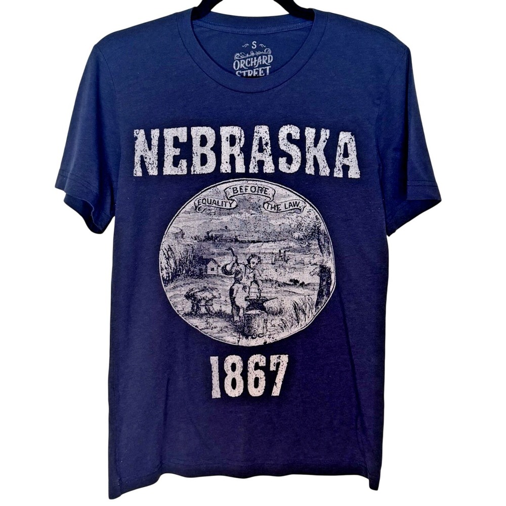 Handmade Screen Print Nebraska State Seal Midwest SS T-Shirt Soft Vtg‎ Style